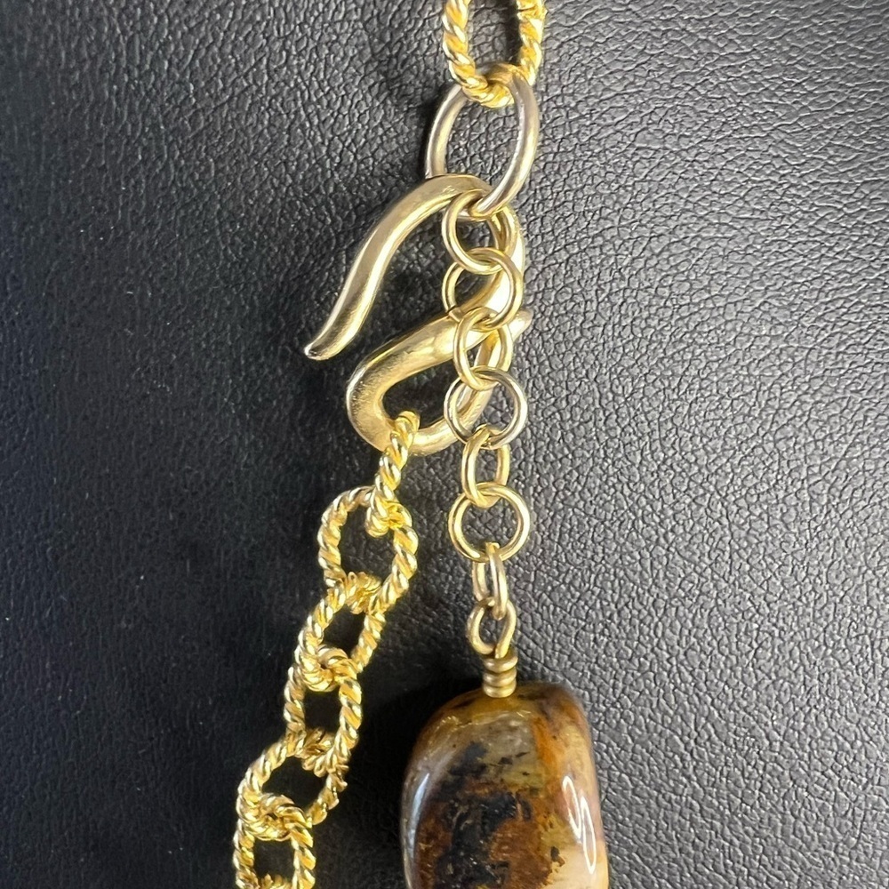Vintage Lee Angel Gold-Tone Tigers Eye Necklace 24” D1 - Picture 4 of 5